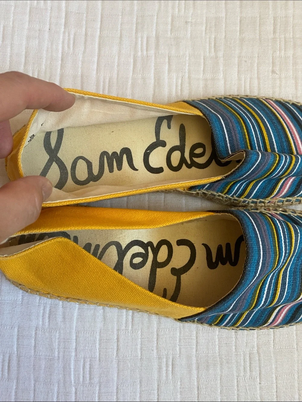 SAM EDEMLAN  Striped Canvas Espadrilles in Blue, Yellow and Pink